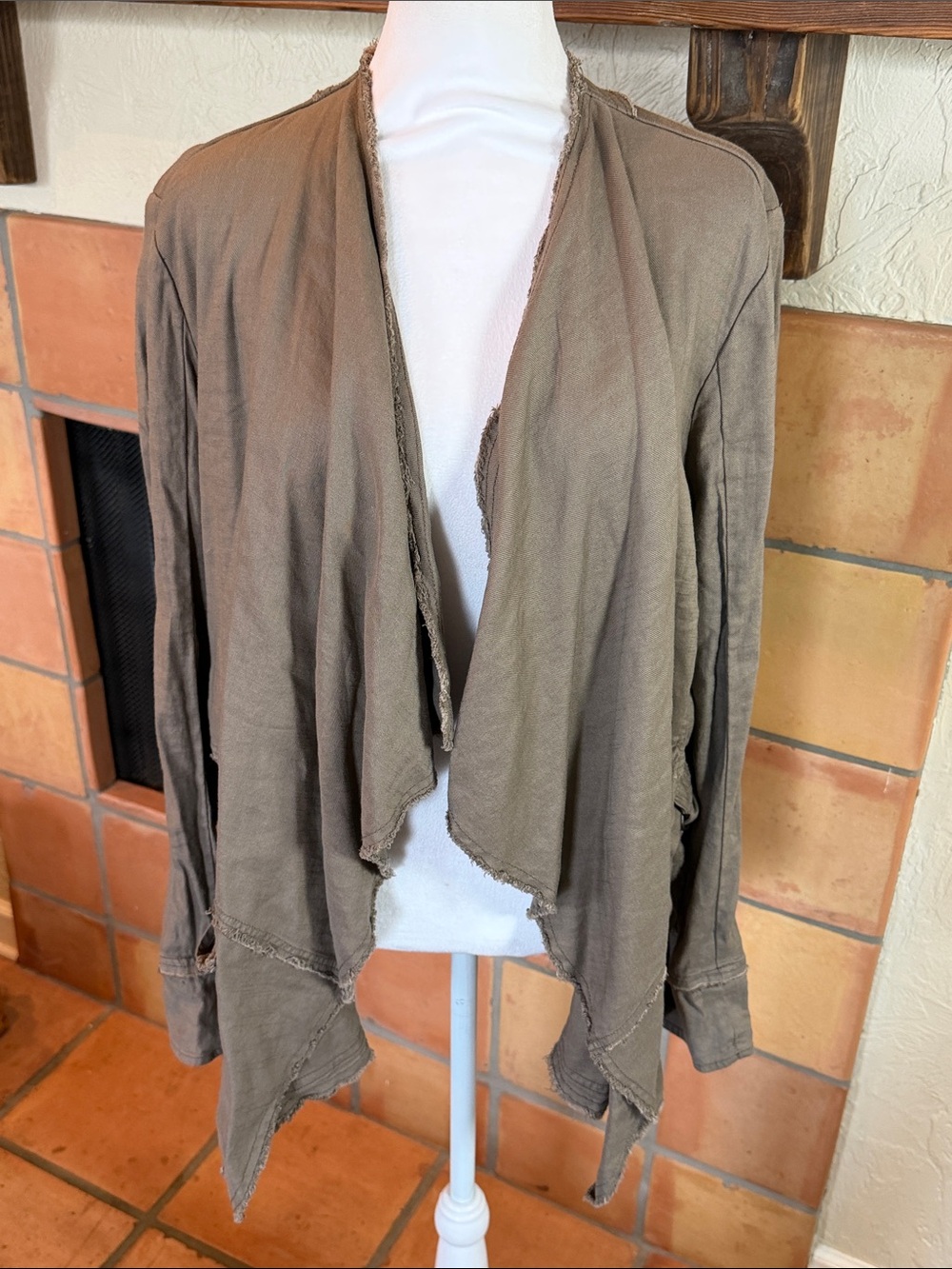 Free People raw-hem linen blend waterfall jacket, size L